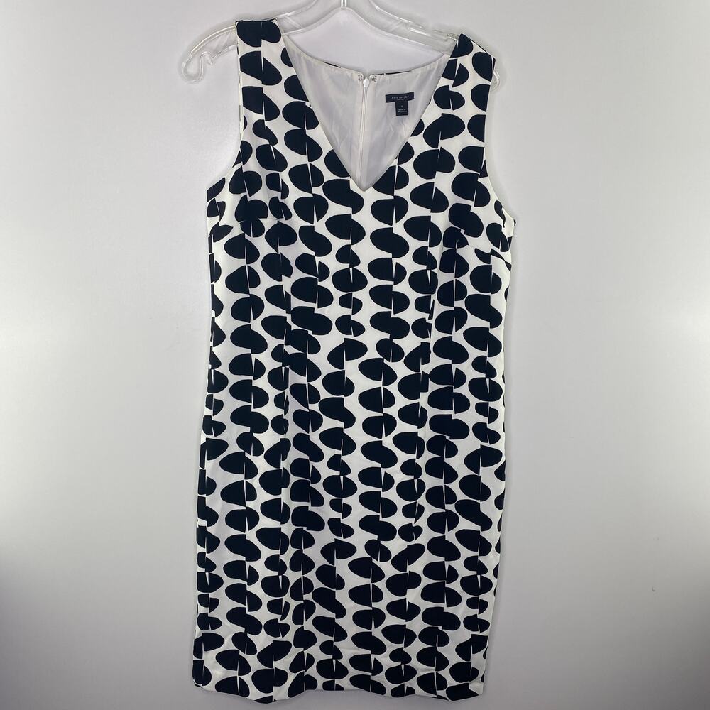 New ANN TAYLOR Factory V Neck Sleeveless Shift Dress Women's Size 10 Black Dots